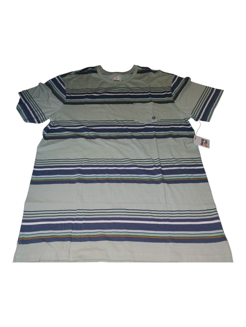 Hang Ten Men's Striped Crewneck Tee - Light Blue Green tone  New XL